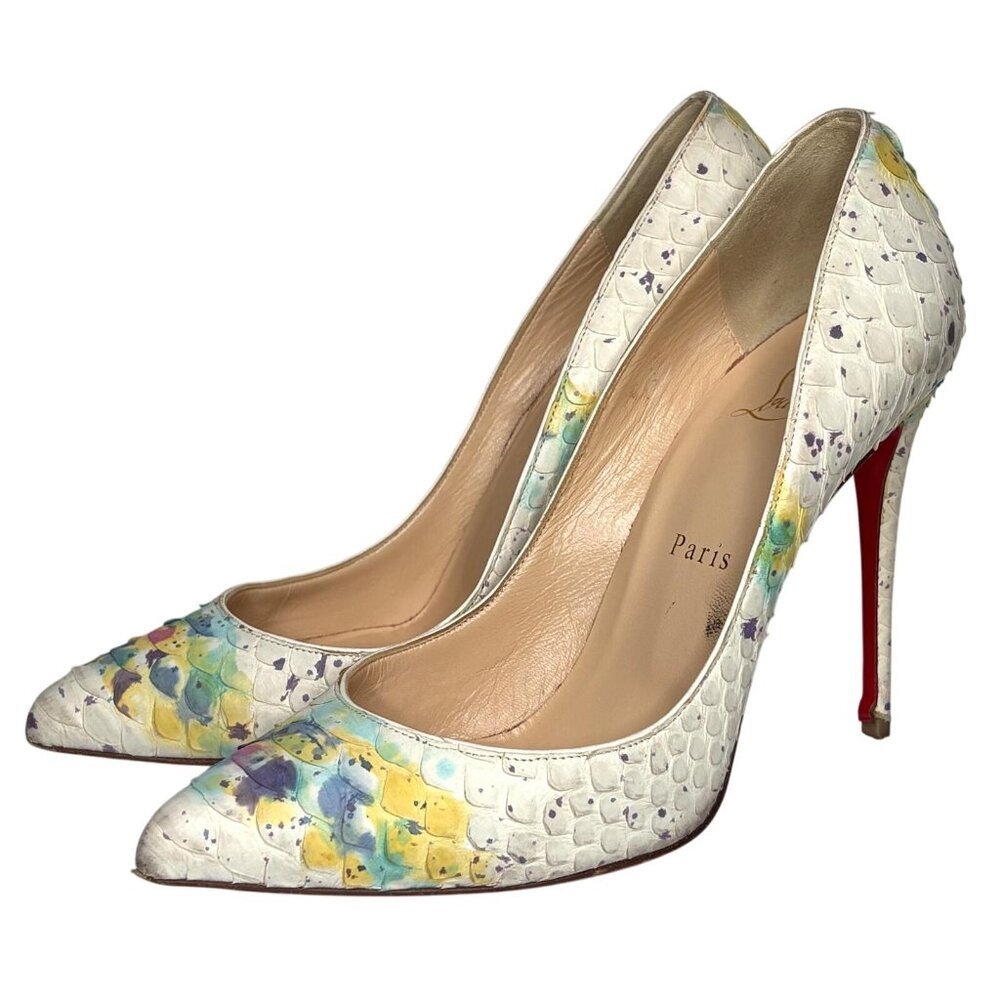 Christian Louboutin White Python SPLASH Splatter Pigalle Follies Pumps 38 100mm